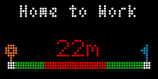 The display showing a 22 minute commute with a red slow stretch in the middle of the route