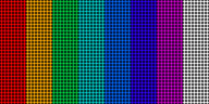 The display showing a hand-drawn pixel-art colour bar pattern
